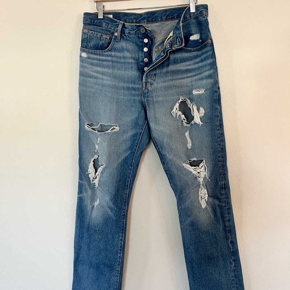 Levi's Blue 501 Distressed Jeans